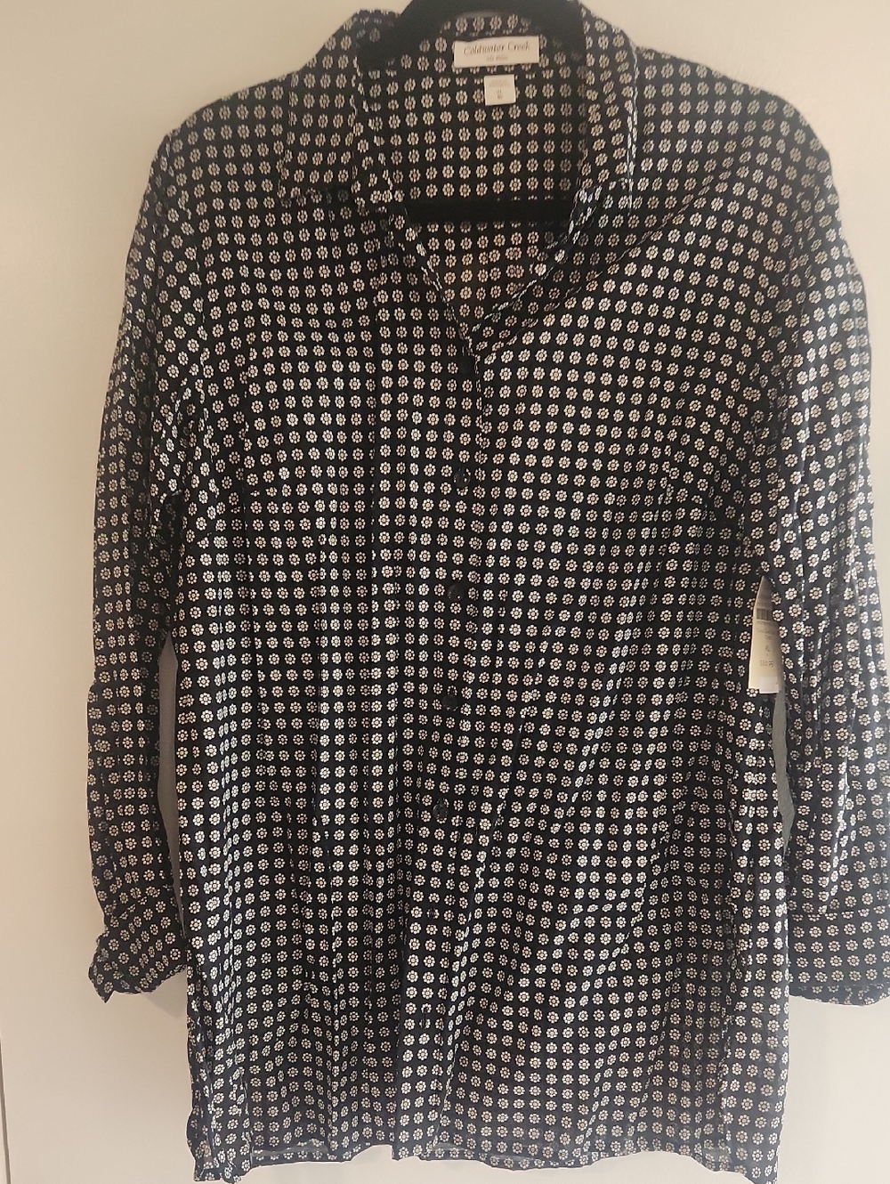 NY Collection Black and White Printed Button-Front Shirt